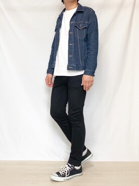 「GU（ジーユー）の（GU）スキニーフィットジーンズ（MEN ⁄ ジーンズ）」を使った、とむさん（メンズ・171cm）の秋コーディネート