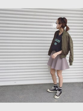 「GUコーデ」｜「アイテム（ミリタリージャケット）」を使った、eemiriさん（レディース・163cm）の春コーディネート