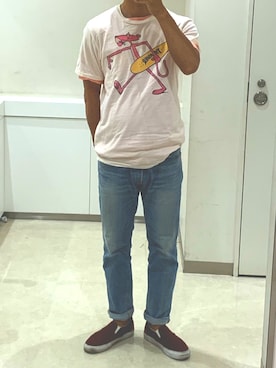 「RED CARD TOKYO（レッドカード）のRED CARD: SHIPS別注 ジャストレングス仕様 スリムテーパードデニム "RHYTHM"■（デニムパンツ）」を使った、Shun@☻☻☻☻☻☻☻さん（メンズ・178cm）の夏コーディネート