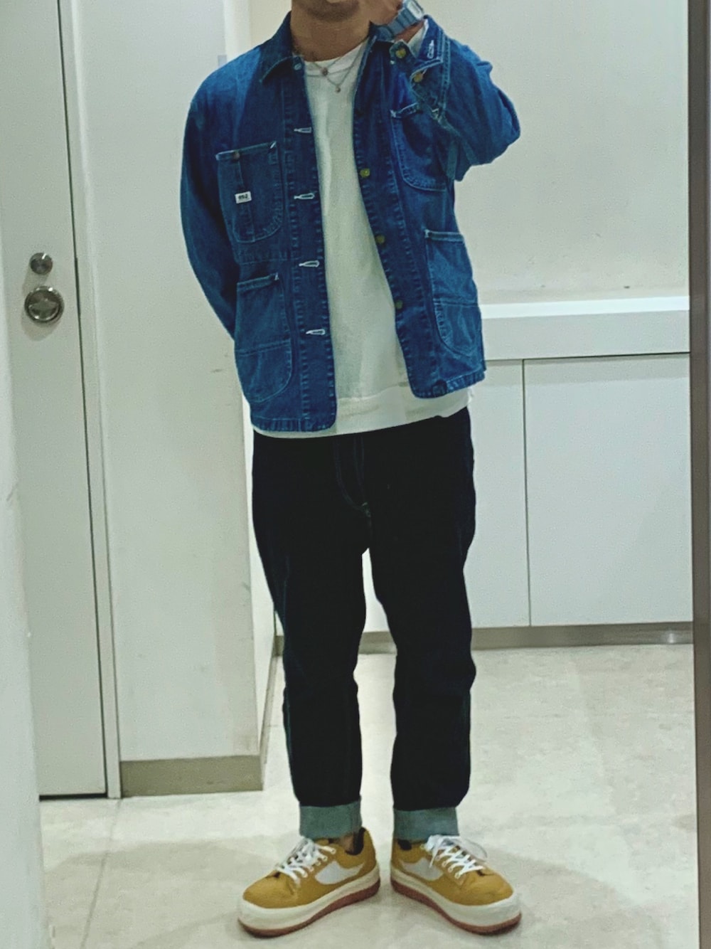「おしゃれさんと繋がりたい、オトナカジュアル、カジュアルコーデ、LEE、good on、NATAL DESIGN、NorthWave、デニム、スウエット、スニーカー」｜「LeeのLee/別注カバーオール（ブルゾン、ブルー系）」を使った、Shun@☻☻☻☻☻☻☻さん（メンズ・178cm）の冬コーディネートの1枚目の写真