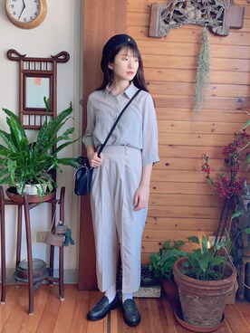 「plain-me（プレインミー）のアイテム（パンツ）」を使った、想想さん（レディース・157cm）の秋コーディネート