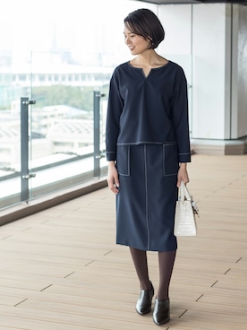 「NATURAL BEAUTY BASIC（ナチュラルビューティーベーシック）のサイドステッチシューティー（パンプス）」を使った、NBB STAFF04さん（レディース・158cm）の冬コーディネート