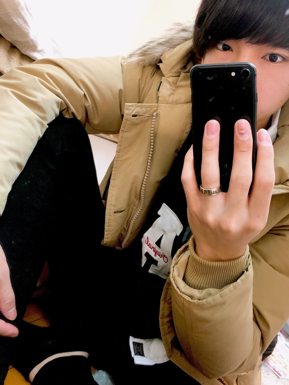 「冬のコーデ、カジュアル、今日のコーデ、カジュアルコーデ、古着MIX」｜「WOOLRICHのWOOLRICH　ARCTIC PARKA ML（ダウンジャケット/コート、ベージュ系）」を使った、YUUKIさん（メンズ・176cm）の冬コーディネートの1枚目の写真