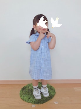「quoti use fith（クゥオティ　ユース　フィス）のアイテム（シャツワンピース）」を使った、napoさん（キッズ・80cm）の春コーディネート