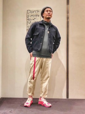 「アンクルパンツ」｜「アイテム（ハンチング/ベレー帽）」を使った、jun oyaさん（メンズ・178cm）の冬コーディネート