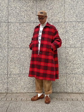 「UNDERCOVER（アンダーカバー）のアイテム（ステンカラーコート）」を使った、jun oyaさん（メンズ・178cm）の冬コーディネート