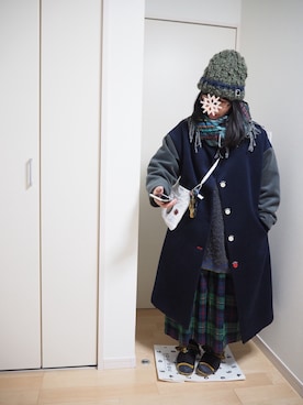 「ロングニット」｜「アイテム（その他アウター）」を使った、marico(´・ω・`)さん（レディース・154cm）の冬コーディネート
