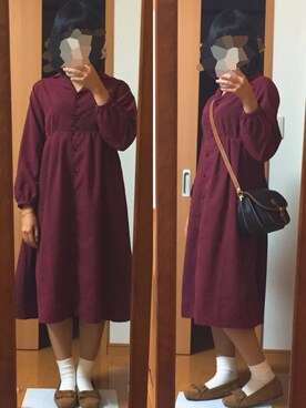 「RETRO GIRL（レトロガール）のアイテム（シャツワンピース）」を使った、ちゃーみさん（レディース・160cm）の秋コーディネート
