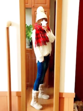 「Ungrid（アングリッド）のインディゴフレイドヘムストスリ（デニムパンツ）」を使った、chopai0912さん（レディース・163cm）の冬コーディネート