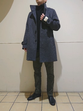 「チドリ柄」｜「アイテム（ステンカラーコート）」を使った、ナカムラ ヨウヘイさん（メンズ・165cm）の冬コーディネート