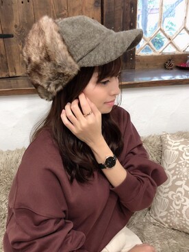 「ダニエルウェリントン」｜「アイテム（帽子）」を使った、AI.さん（レディース・155cm）の冬コーディネート