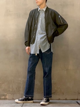 「KAZUYUKI KUMAGAI」｜「アイテム（MA-1）」を使った、ATTACHMENT_TAKANOさん（メンズ・184cm）の春コーディネート