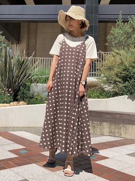 「キャミワンピース」｜「アイテム（帽子）」を使った、さとうさん（レディース・161cm）の夏コーディネート