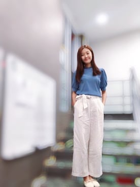 「blue」｜「アイテム（チノパンツ）」を使った、Elliannaさん（レディース・165cm）の夏コーディネート