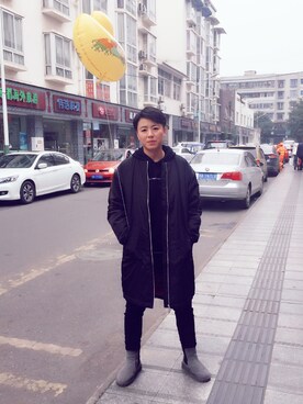 「PULL&BEAR（プルアンドベア）のアイテム（ノーカラージャケット）」を使った、bi-aさん（レディース・159cm）の冬コーディネート