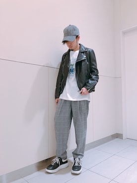 「L.H.P（エルエイチピー）のアイテム（ライダースジャケット）」を使った、Toshiki Masudaさん（メンズ・170cm）の冬コーディネート