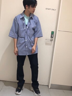 「DANKE SCHON（ダンケシェーン）のDankeSchone/ダンケシェーン/Stripe Albert S/S SHIRTS(ショートスリーブシャツ)（シャツ/ブラウス）」を使った、Toshiki Masudaさん（メンズ・170cm）の夏コーディネート