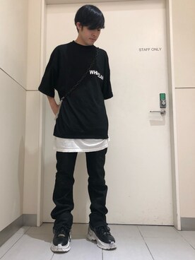 「WHITELAND（ホワイトランド）のWHITELAND/ホワイトランド/ビッグロゴオーバーサイズTシャツ（Tシャツ/カットソー）」を使った、Toshiki Masudaさん（メンズ・170cm）の夏コーディネート