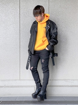 「WHITELAND（ホワイトランド）のアイテム（ライダースジャケット）」を使った、Toshiki Masudaさん（メンズ・170cm）の秋コーディネート