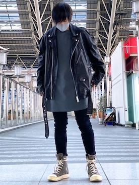 「WHITELAND（ホワイトランド）のアイテム（ライダースジャケット）」を使った、Toshiki Masudaさん（メンズ・170cm）の冬コーディネート