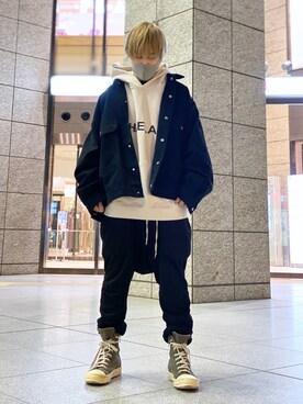 「WHITELAND（ホワイトランド）のWHITELAND/ホワイトランド/プリントパーカー（パーカー）」を使った、Toshiki Masudaさん（メンズ・170cm）の冬コーディネート