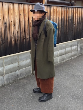 「アイテム（トレンチコート、グリーン系）」を使った、トミオさん（メンズ・164cm）の冬コーディネート