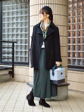 「Pコート」｜「アイテム（ハンチング/ベレー帽）」を使った、くらさんさん（レディース・156cm）の冬コーディネート