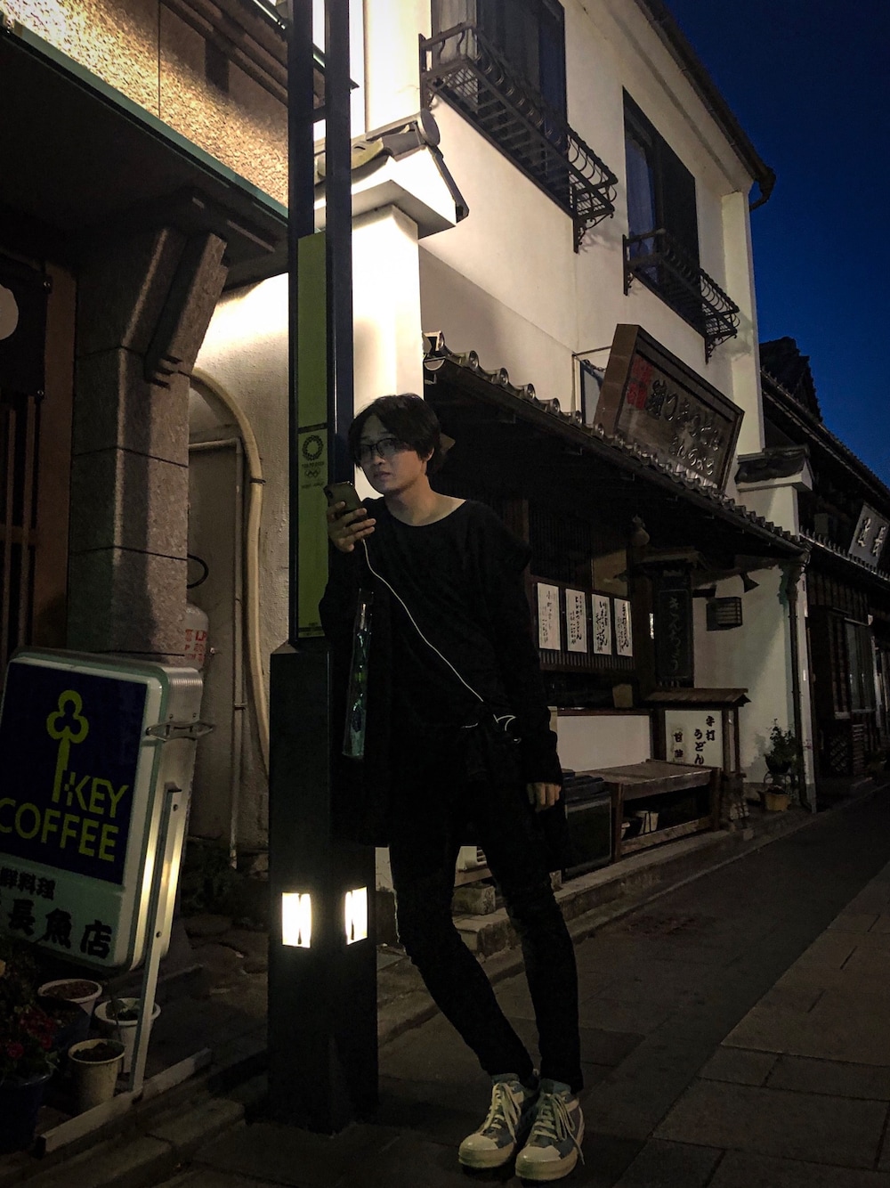 「Rick OwensのRick Owens - ラウンドネック ロングtシャツ - men - コットン - L（Tシャツ/カットソー、ブラック系）」を使った、Mirさん（メンズ・183cm）の秋コーディネートの1枚目の写真