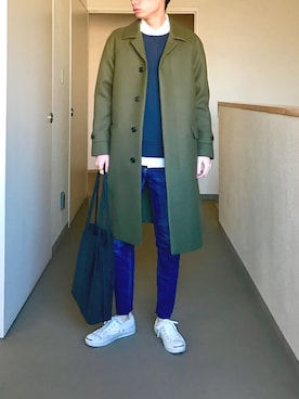 「カットオフ」｜「アイテム（ステンカラーコート）」を使った、OK.Aさん（メンズ・176cm）の春コーディネート