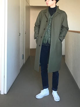 「ダウンベスト」｜「アイテム（ステンカラーコート）」を使った、OK.Aさん（メンズ・176cm）の春コーディネート