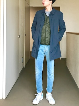 「HERNO（ヘルノ）のアイテム（ステンカラーコート）」を使った、OK.Aさん（メンズ・176cm）の春コーディネート