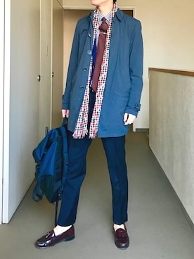 「HERNO（ヘルノ）のアイテム（ステンカラーコート）」を使った、OK.Aさん（メンズ・176cm）の春コーディネート