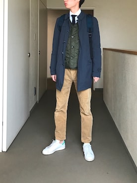 「HERNO（ヘルノ）のアイテム（ステンカラーコート）」を使った、OK.Aさん（メンズ・176cm）の春コーディネート