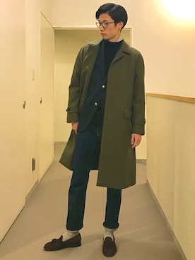 「タッセルローファー」｜「アイテム（ステンカラーコート）」を使った、OK.Aさん（メンズ・176cm）の冬コーディネート