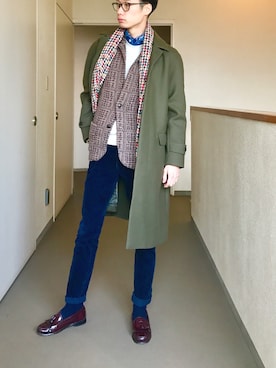 「バンダナ」｜「アイテム（ステンカラーコート）」を使った、OK.Aさん（メンズ・176cm）の冬コーディネート