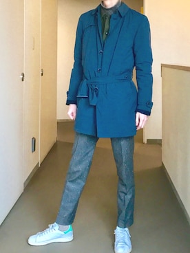 「HERNO（ヘルノ）のアイテム（ステンカラーコート）」を使った、OK.Aさん（メンズ・176cm）の春コーディネート