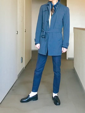 「HERNO（ヘルノ）のアイテム（ステンカラーコート）」を使った、OK.Aさん（メンズ・176cm）の春コーディネート