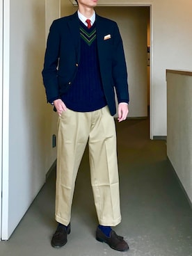 「ケーブルニット」｜「アイテム（フォーマルスーツ/小物）」を使った、OK.Aさん（メンズ・176cm）の冬コーディネート