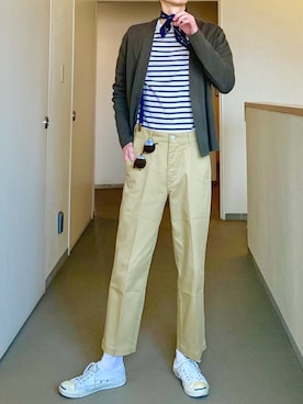 「EDIFICE（エディフィス）の◇SUVIN 3/150 セミショールカーデ（カーディガン/ボレロ）」を使った、OK.Aさん（メンズ・176cm）の春コーディネート