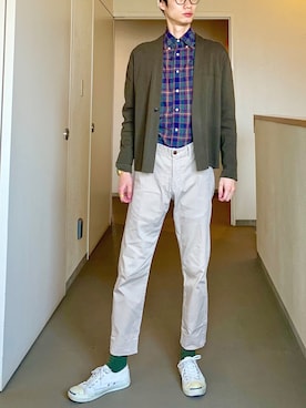 「EDIFICE（エディフィス）の◇SUVIN 3/150 セミショールカーデ（カーディガン/ボレロ）」を使った、OK.Aさん（メンズ・176cm）の春コーディネート