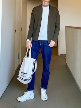 「EDIFICE（エディフィス）の◇SUVIN 3/150 セミショールカーデ（カーディガン/ボレロ）」を使った、OK.Aさん（メンズ・176cm）の秋コーディネート