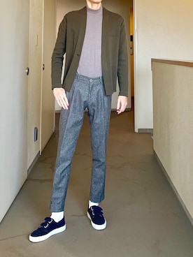 「EDIFICE（エディフィス）の◇SUVIN 3/150 セミショールカーデ（カーディガン/ボレロ）」を使った、OK.Aさん（メンズ・176cm）の秋コーディネート