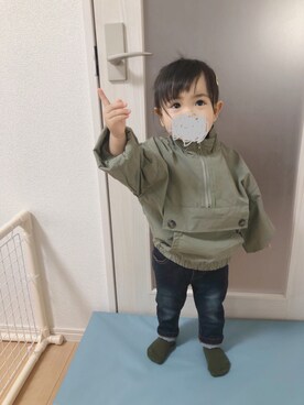 「アイテム（ナイロンジャケット）」を使った、ひよこさん（キッズ・80cm）の春コーディネート