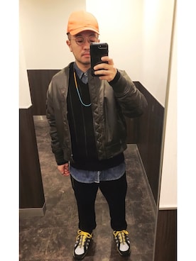 「Acne Studios（アクネストゥディオズ）のアイテム（キャップ）」を使った、FUNAさん（メンズ・169cm）の冬コーディネート