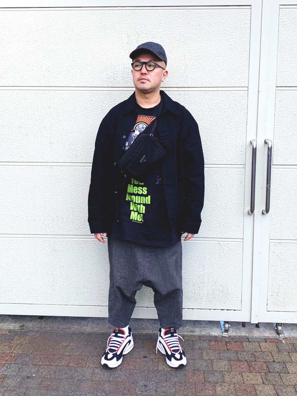 「休日スタイル、APC、Jacques Durand、UNIQLO U、vetements、COMME des GARCONS、NIKE、PRADA」｜「A.P.C.のCASQUETTE AARON 19A（キャップ、グレー系）」を使った、FUNAさん（メンズ・169cm）の冬コーディネートの1枚目の写真
