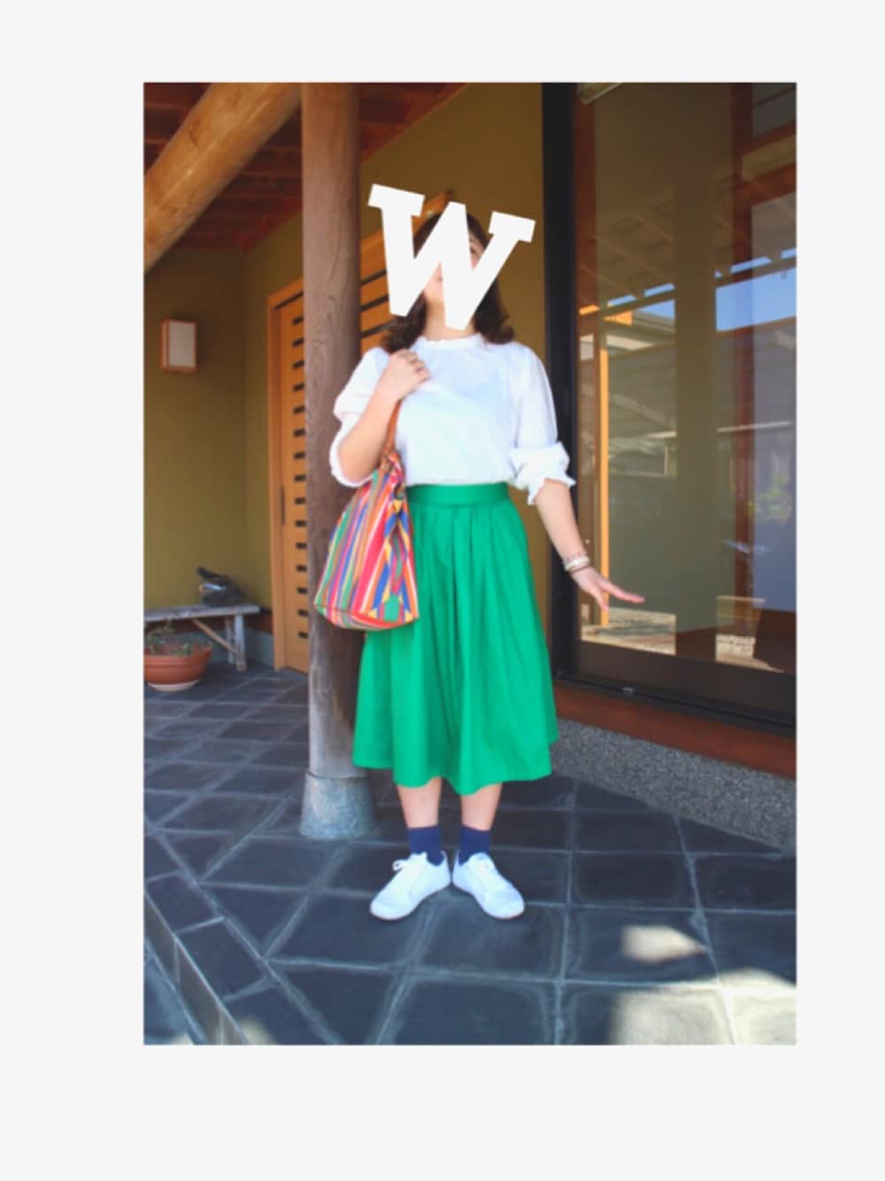 「シンプルコーデ、夏、おしゃれさんと繋がりたい、すずしげ、シャツスタイル、フリル、透明感、おでかけ、カメラ女子」｜「CHILD WOMANのアイテム（スカート、グリーン系）」を使った、waaさん（レディース・152cm）の夏コーディネートの1枚目の写真