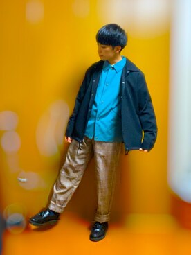 「CASPER JOHN（キャスパージョン）のCASPER JOHN グレンチェックイージーパンツ（その他パンツ）」を使った、シゲさん（メンズ・161cm）の秋コーディネート