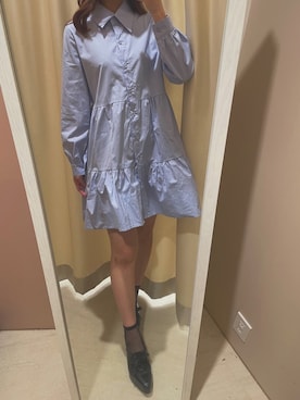 「ライトブルー」｜「アイテム（シャツワンピース）」を使った、renaさん（レディース・158cm）の春コーディネート