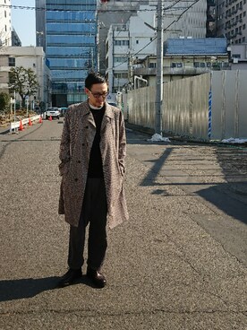 「tk.TAKEO KIKUCHI」｜「アイテム（ステンカラーコート）」を使った、tk.TAKEO KIKUCHI 立川ルミネさん（メンズ・182cm）の冬コーディネート