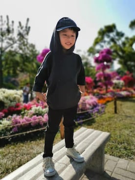 「FITH（フィス）のアイテム（キャップ）」を使った、Jin Janetさん（キッズ・100cm）の秋コーディネート